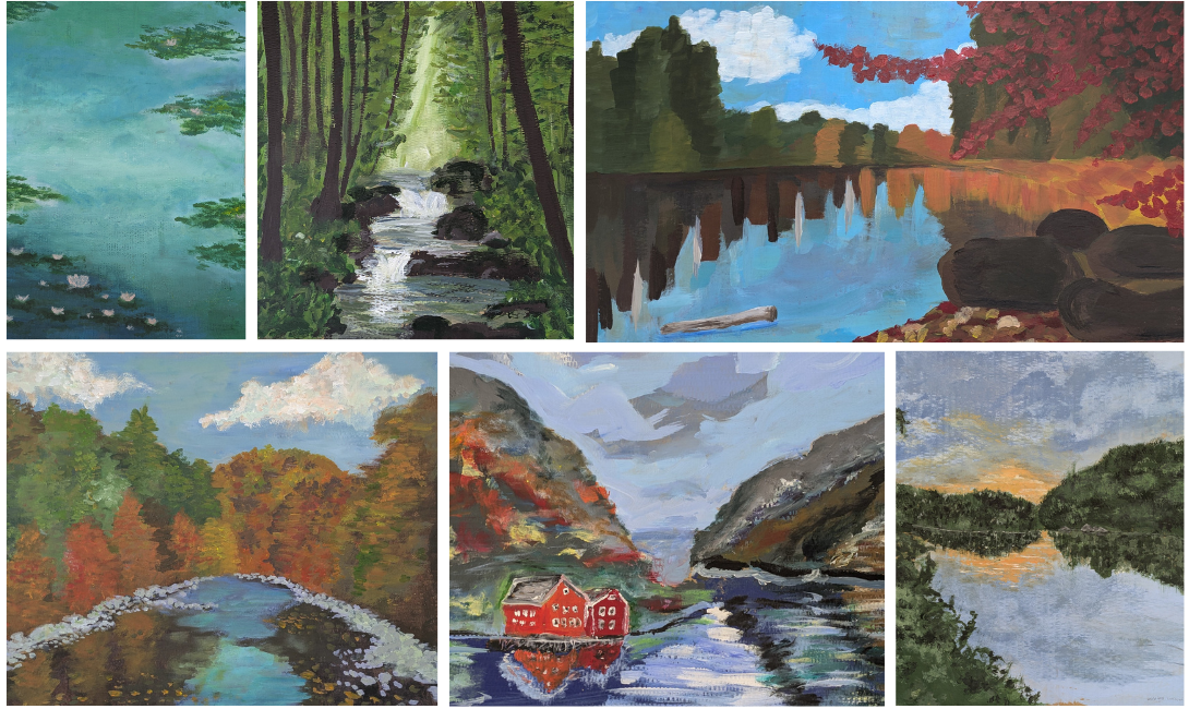 Studentské malby akrylem na karton podle předlohy